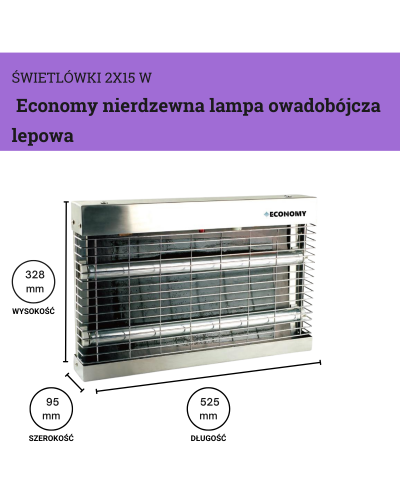 Economy 2x15W nierdzewna lampa owadobójcza lepowa wymiary