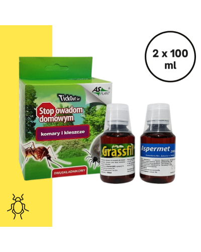 TICKOUT SET, oprysk na komary i kleszcze, zestaw: Aspermet 200 EC 100 ml, Grassfil 100 ml